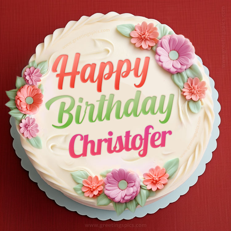 Happy Birthday Christofer Cake Image With Name (square shape image)