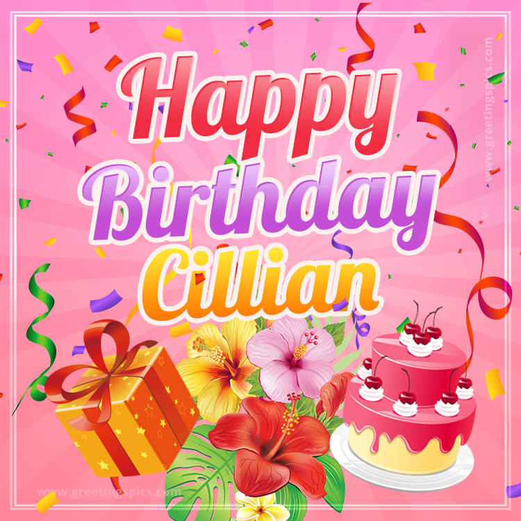 Beautiful Birthday Card for Cillian with pink background (square shape image)