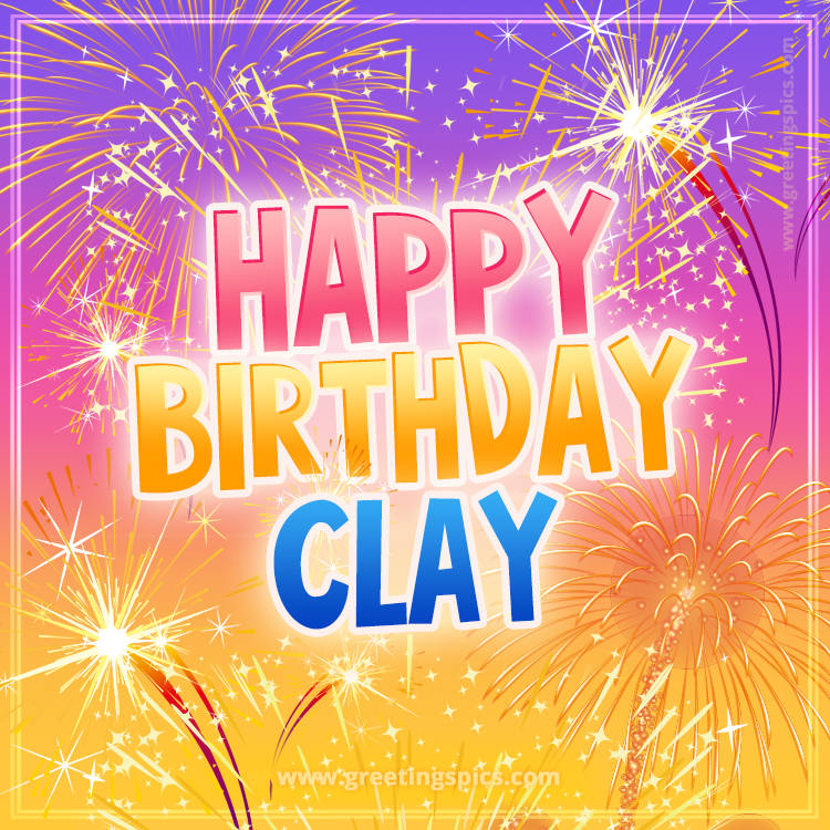 Happy Birthday Clay Picture with fireworks (square shape image)