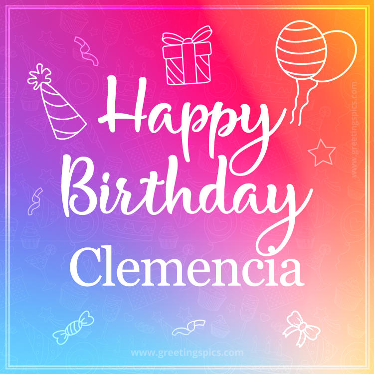 Colorful Happy Birthday Card For Clemencia (square shape image)