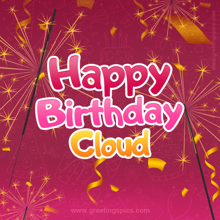 Happy Birthday Cloud Image with sparklers (square shape image)