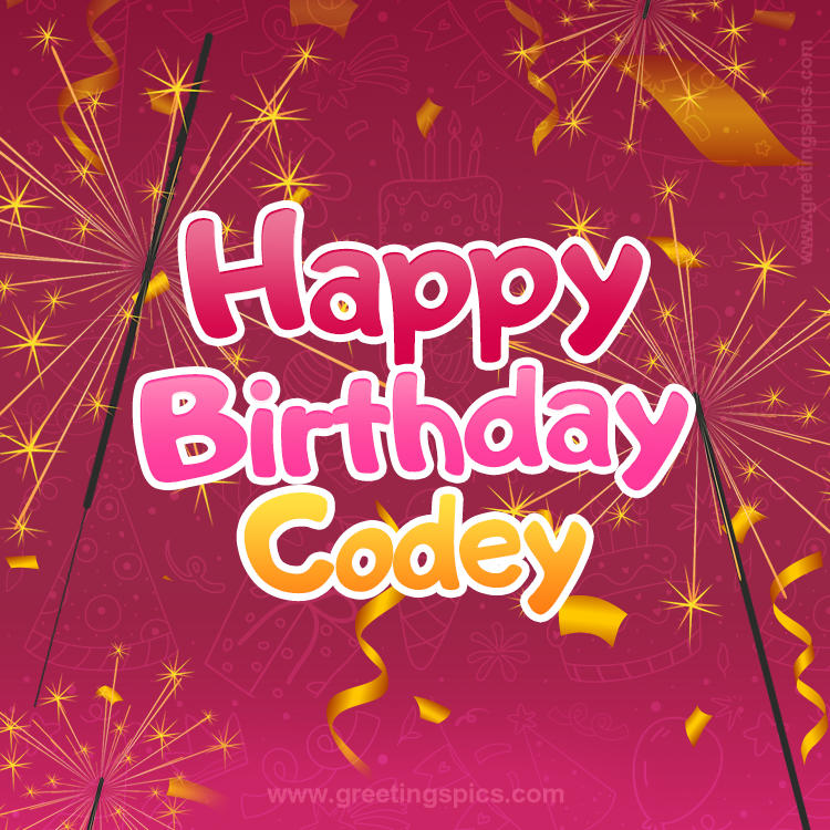 Happy Birthday Codey Image with sparklers (square shape image)