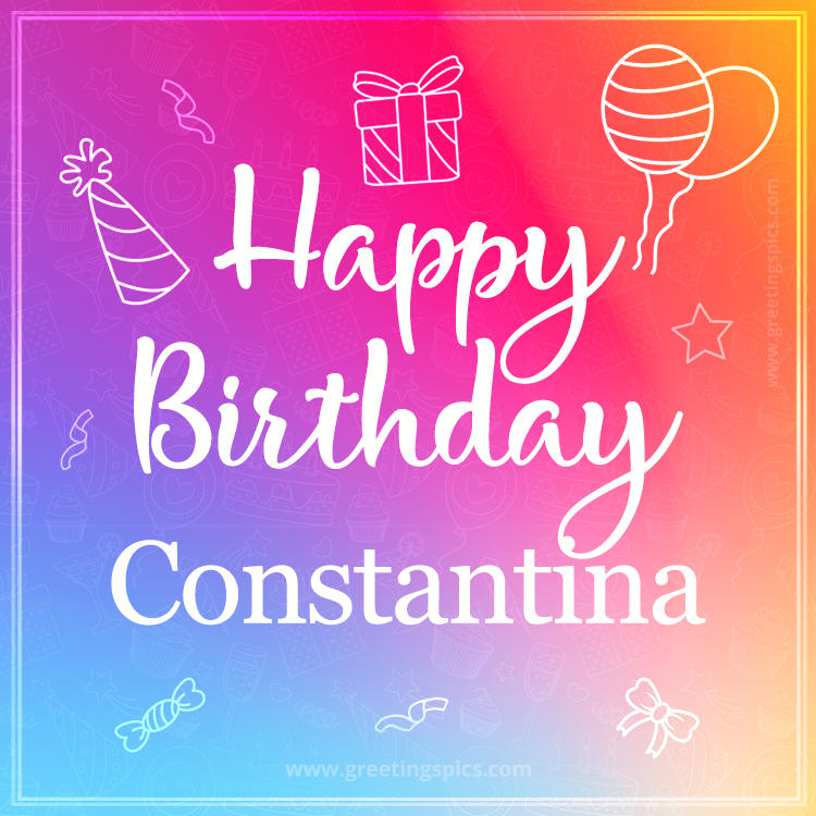 Colorful Happy Birthday Card For Constantina (square shape image)