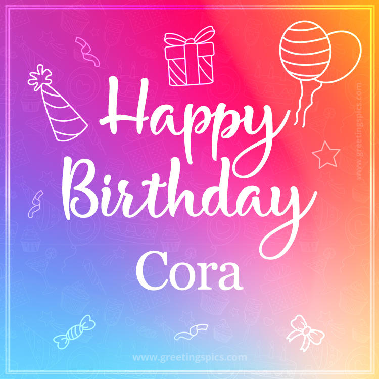 Colorful Happy Birthday Card For Cora (square shape image)