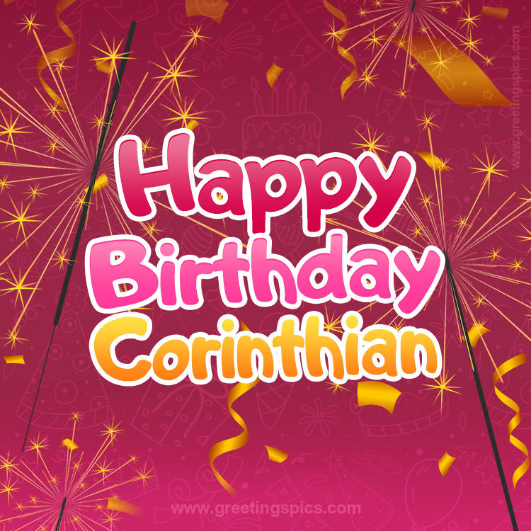 Happy Birthday Corinthian Image with sparklers (square shape image)