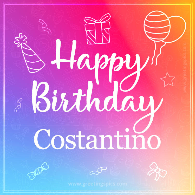 Colorful Happy Birthday Card For Costantino (square shape image)