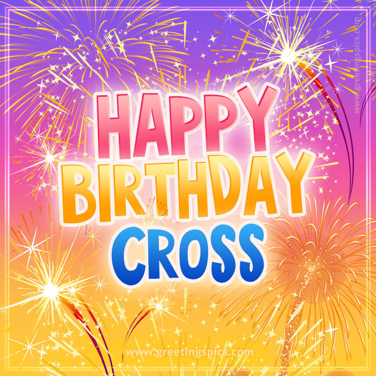 Happy Birthday Cross Picture with fireworks (square shape image)