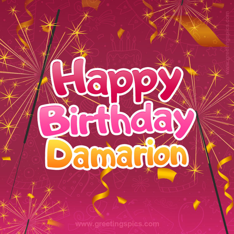 Happy Birthday Damarion Image with sparklers (square shape image)