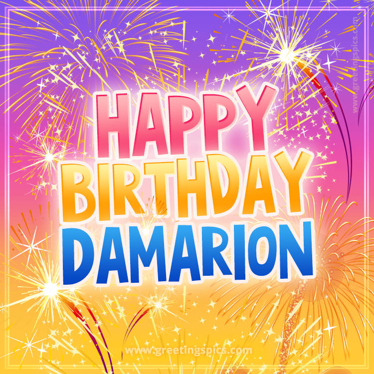 Happy Birthday Damarion Picture with fireworks (square shape image)