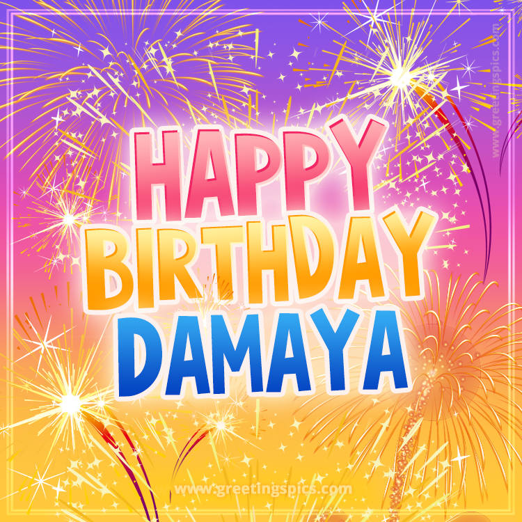 Happy Birthday Damaya Picture with fireworks (square shape image)