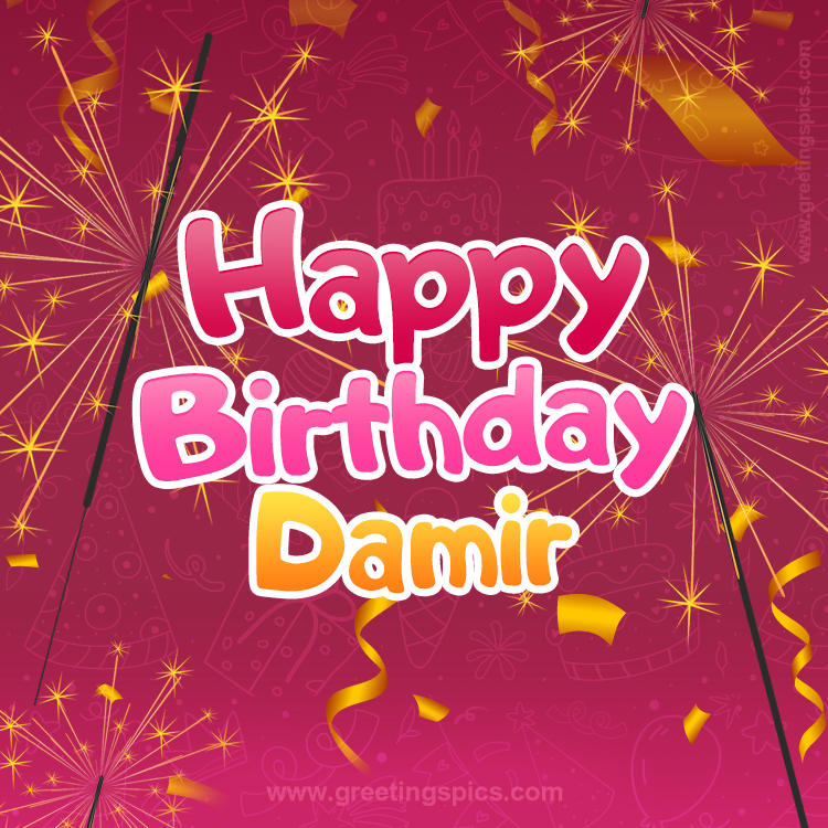 Happy Birthday Damir Image with sparklers (square shape image)