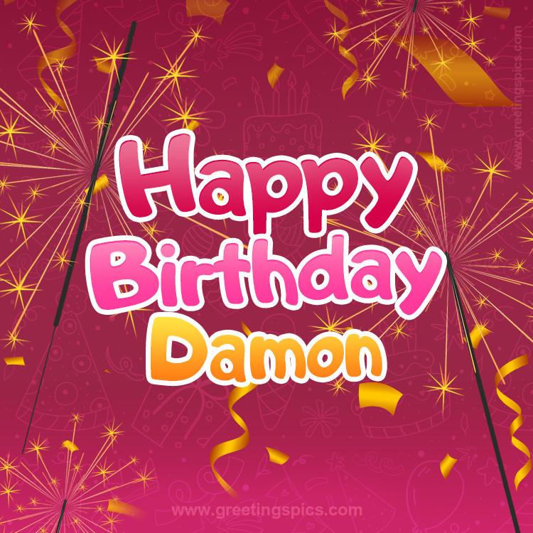 Happy Birthday Damon Image with sparklers (square shape image)