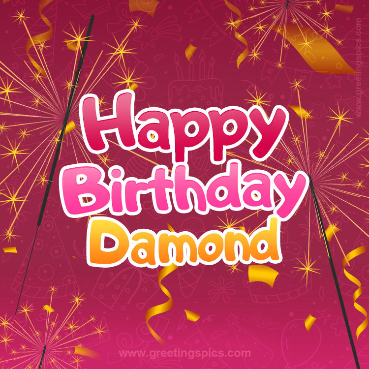 Happy Birthday Damond Image with sparklers (square shape image)