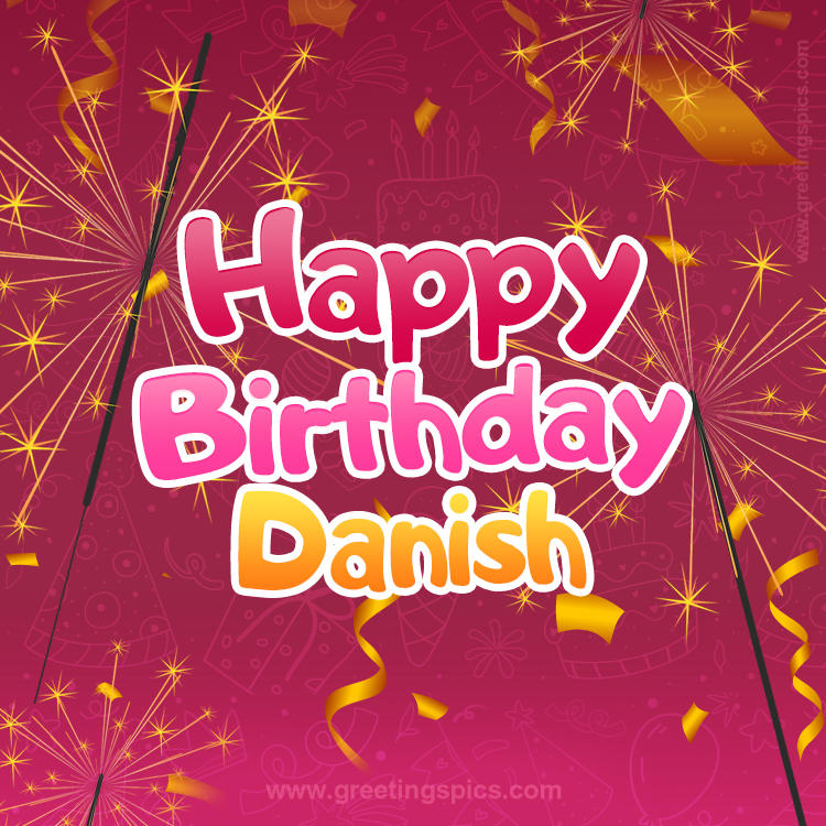 Happy Birthday Danish Image with sparklers (square shape image)