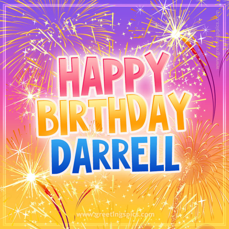 Happy Birthday Darrell Picture with fireworks (square shape image)
