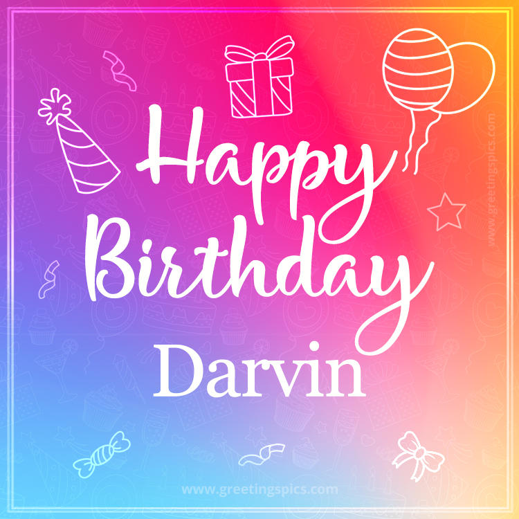 Colorful Happy Birthday Card For Darvin (square shape image)