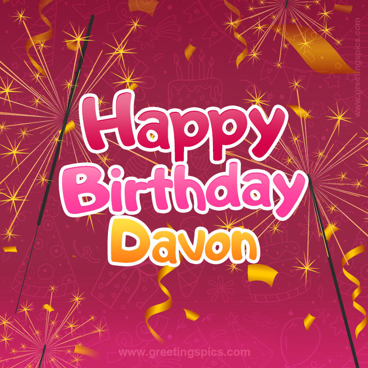 Happy Birthday Davon Image with sparklers (square shape image)
