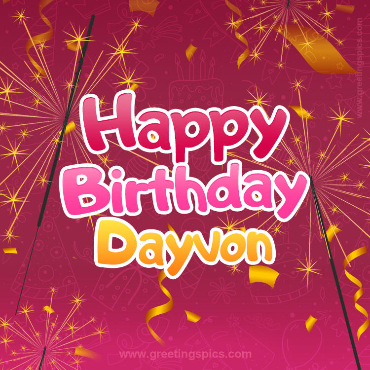 Happy Birthday Dayvon Image with sparklers (square shape image)