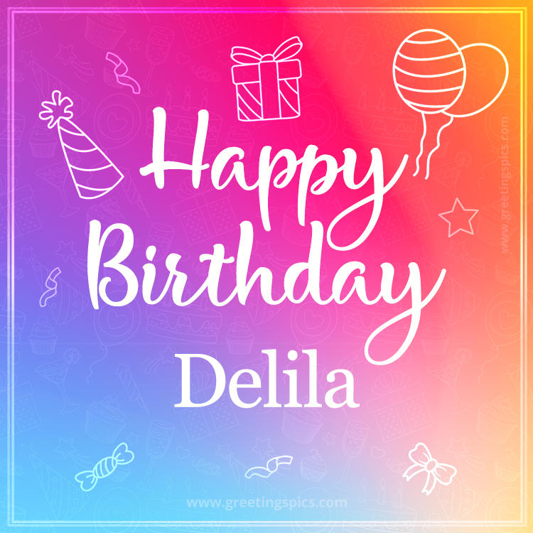 Colorful Happy Birthday Card For Delila (square shape image)