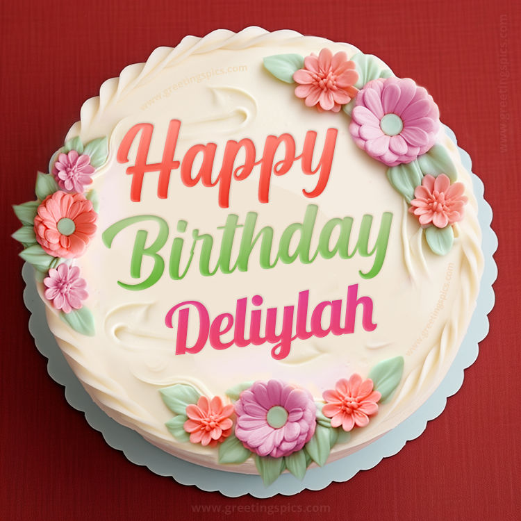 Happy Birthday Deliylah Cake Image With Name (square shape image)