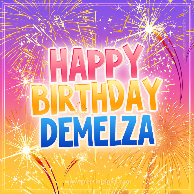 Happy Birthday Demelza Picture with fireworks (square shape image)