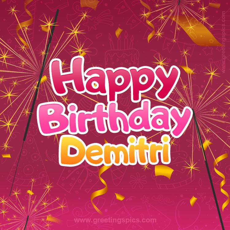 Happy Birthday Demitri Image with sparklers (square shape image)