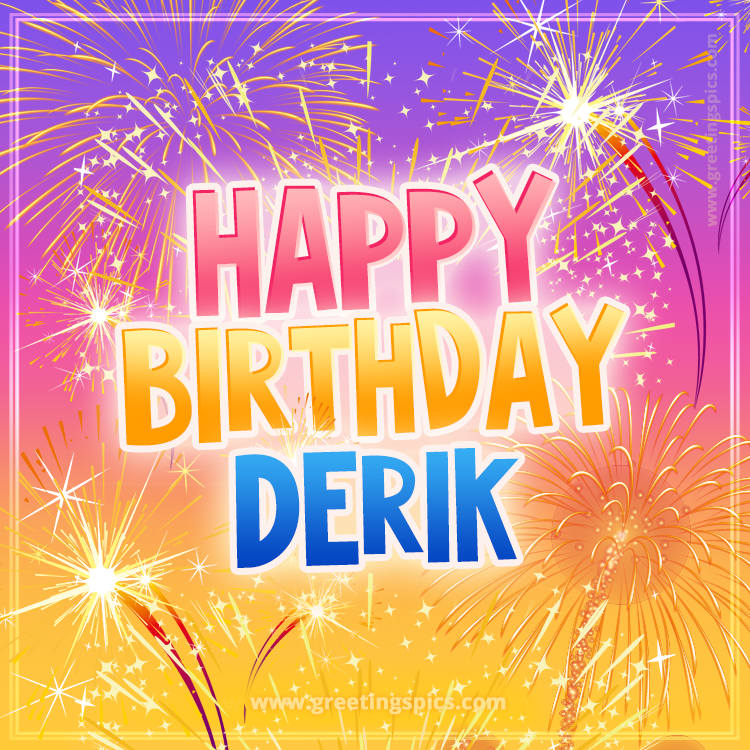 Happy Birthday Derik Picture with fireworks (square shape image)