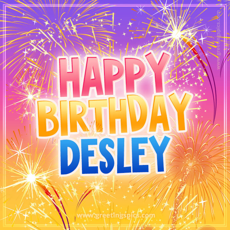 Happy Birthday Desley Picture with fireworks (square shape image)