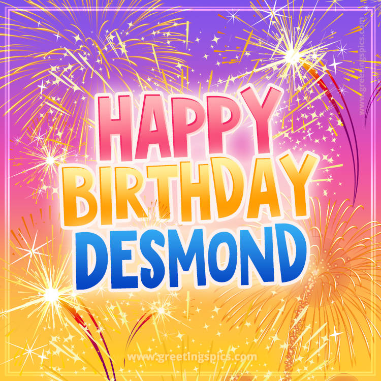 Happy Birthday Desmond Picture with fireworks (square shape image)