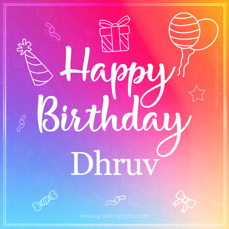 Colorful Happy Birthday Card For Dhruv (square shape image)