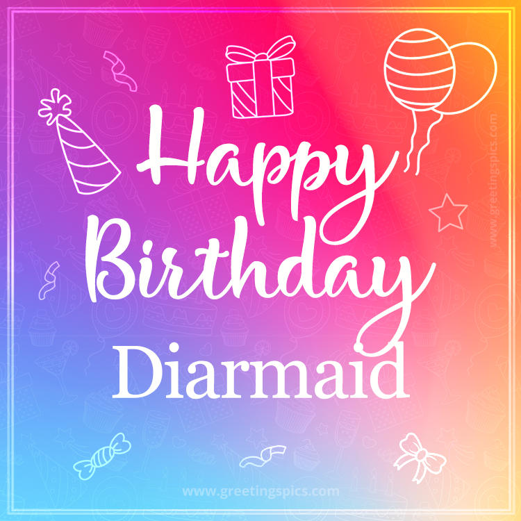 Colorful Happy Birthday Card For Diarmaid (square shape image)