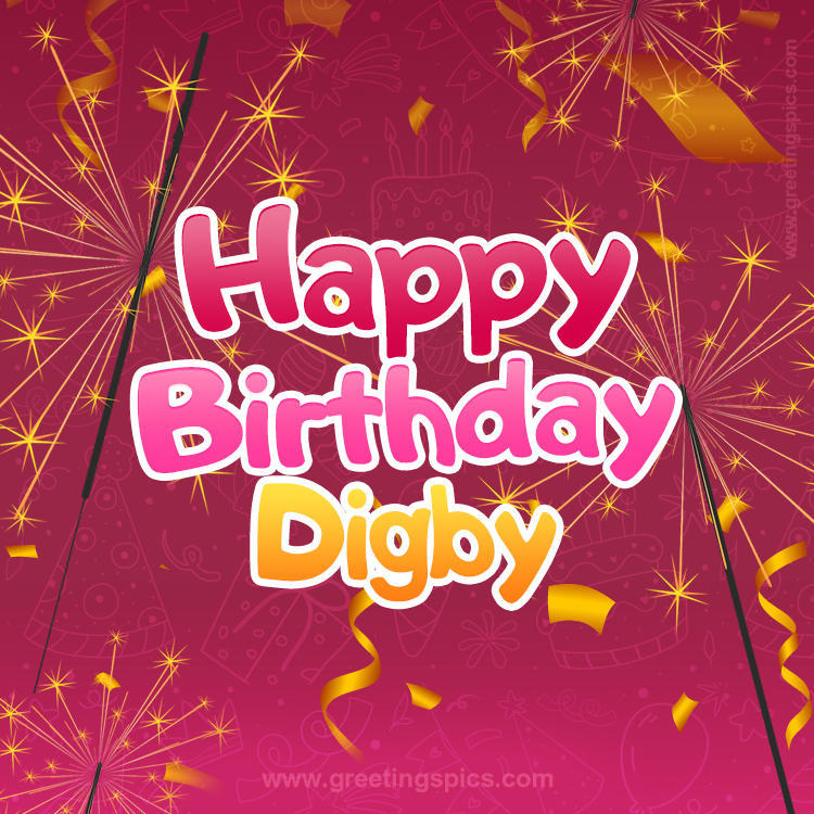 Happy Birthday Digby Image with sparklers (square shape image)