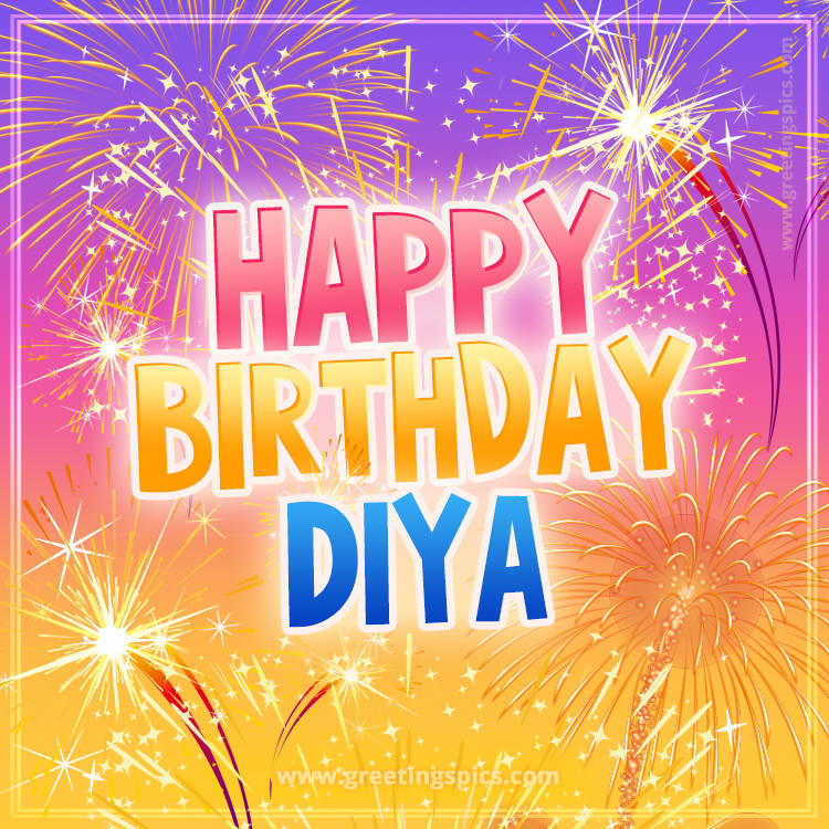 Happy Birthday Diya Picture with fireworks (square shape image)