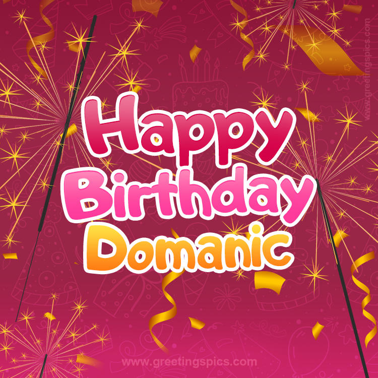 Happy Birthday Domanic Image with sparklers (square shape image)