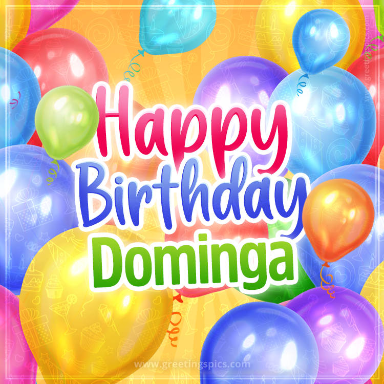 Happy Birthday Dominga Image with colorful balloons (square shape image)