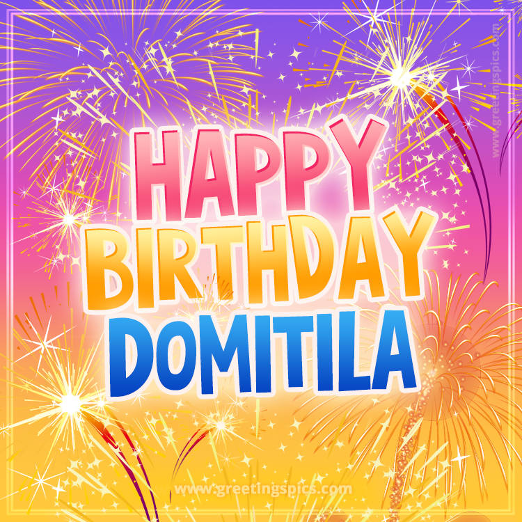 Happy Birthday Domitila Picture with fireworks (square shape image)