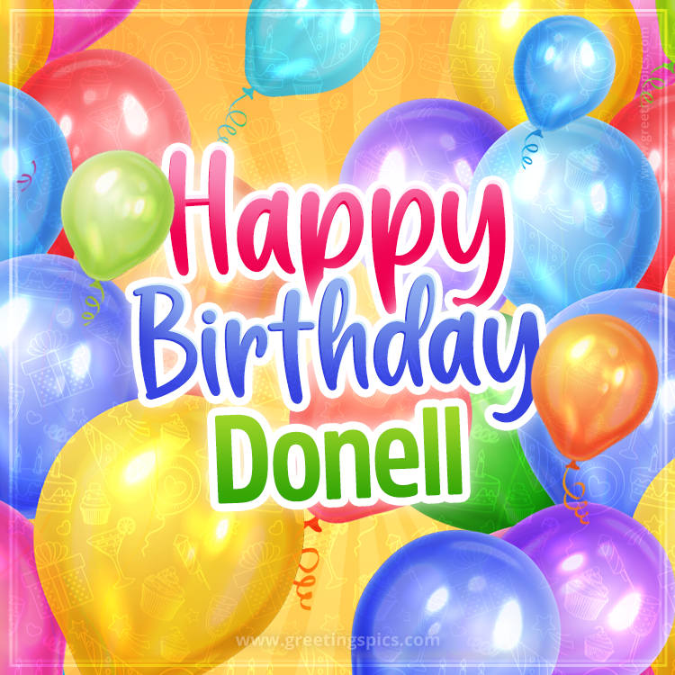 Happy Birthday Donell Image with colorful balloons (square shape image)