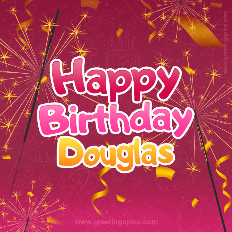 Happy Birthday Douglas Image with sparklers (square shape image)