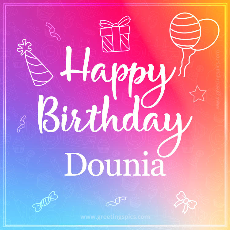 Colorful Happy Birthday Card For Dounia (square shape image)