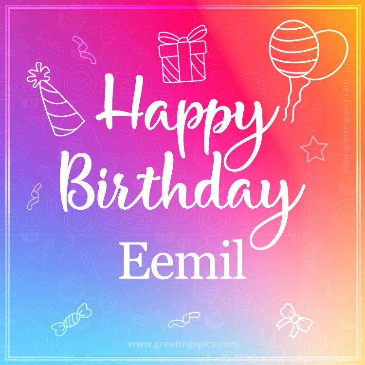 Colorful Happy Birthday Card For Eemil (square shape image)