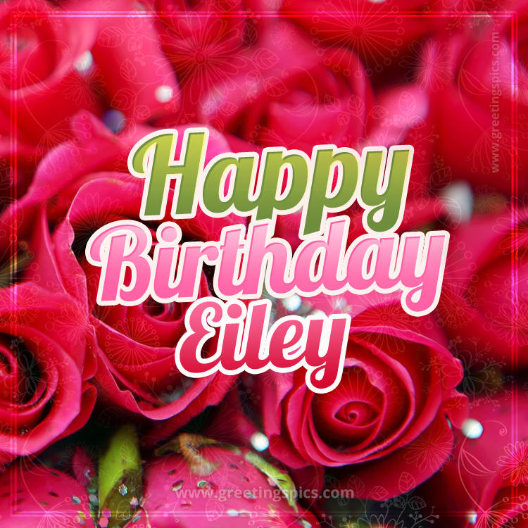 Happy Birthday Eiley beautiful Image with red roses (square shape image)