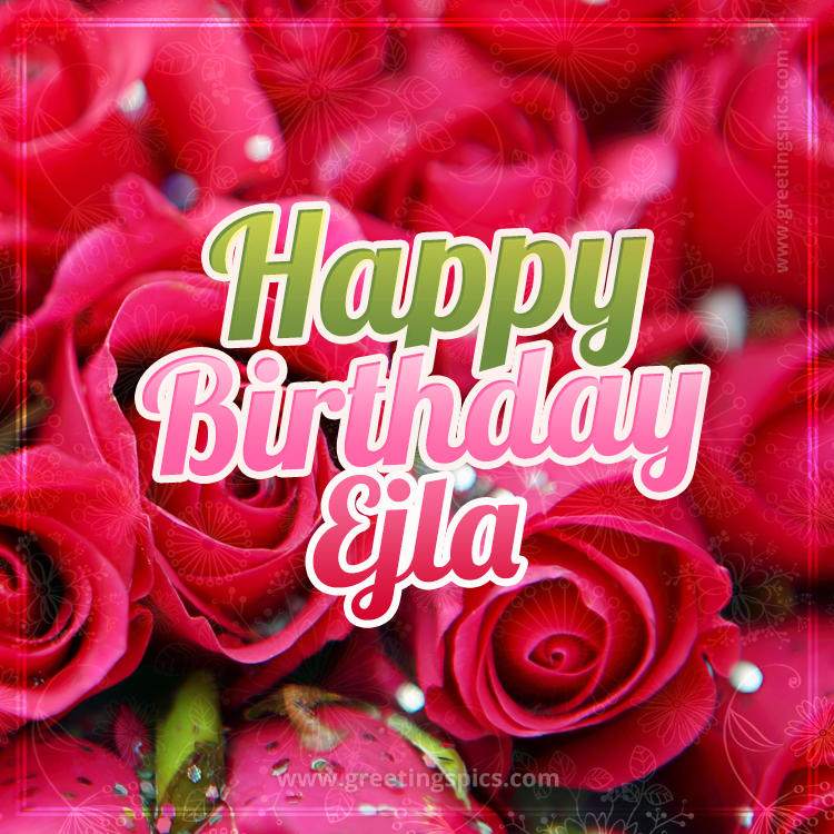 Happy Birthday Ejla beautiful Image with red roses (square shape image)