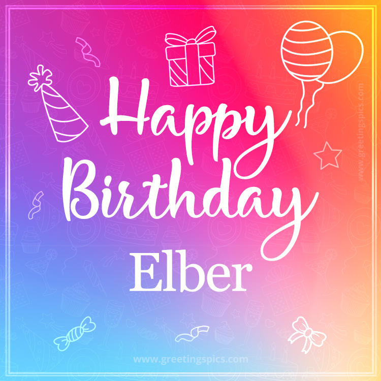 Colorful Happy Birthday Card For Elber (square shape image)