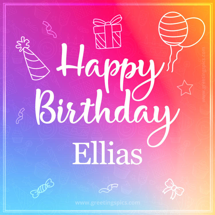 Colorful Happy Birthday Card For Ellias (square shape image)