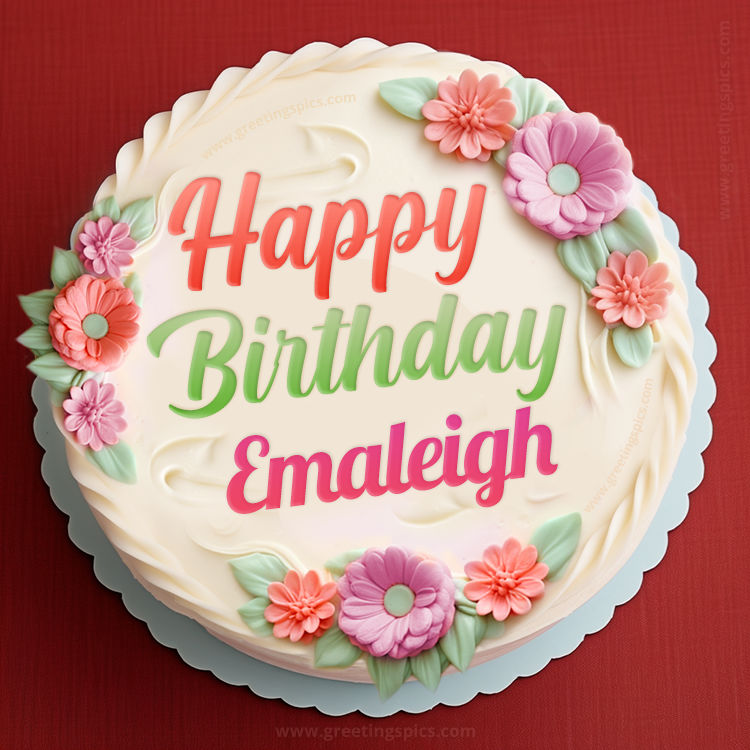 Happy Birthday Emaleigh Cake Image With Name (square shape image)