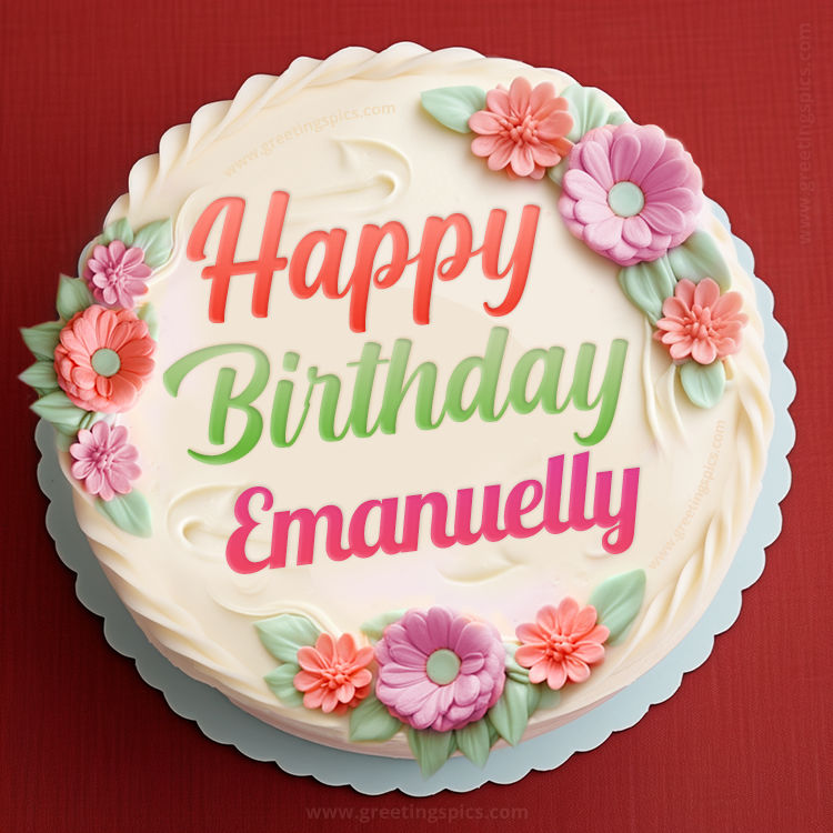 Happy Birthday Emanuelly Cake Image With Name (square shape image)