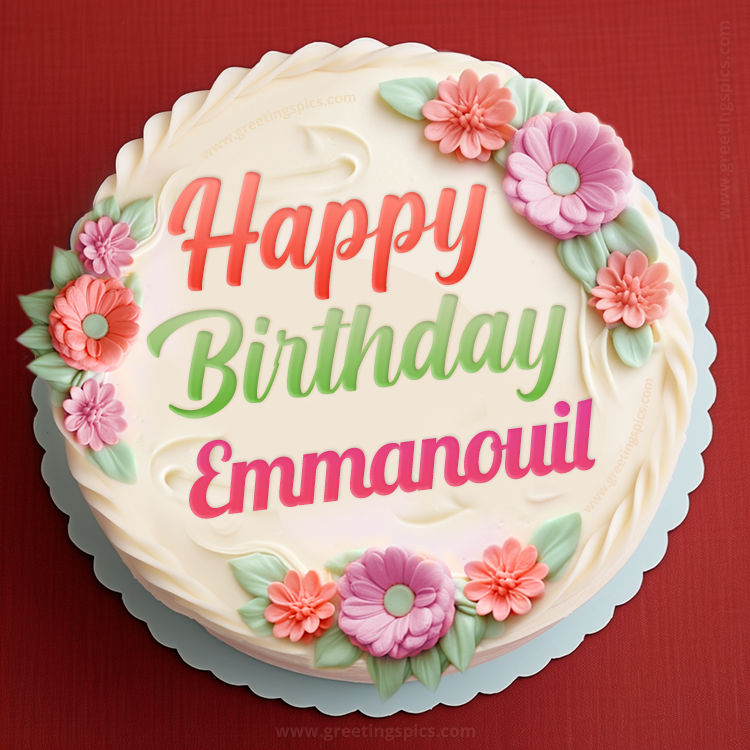 Happy Birthday Emmanouil Cake Image With Name (square shape image)