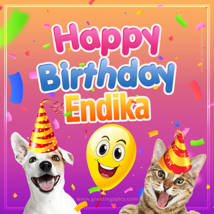 Happy Birthday Endika Funny Image with cat and dog (square shape image)