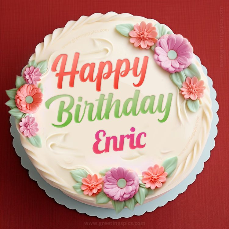 Happy Birthday Enric Cake Image With Name (square shape image)