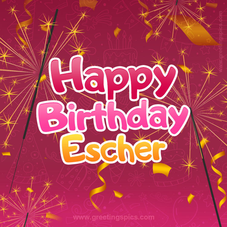 Happy Birthday Escher Image with sparklers (square shape image)